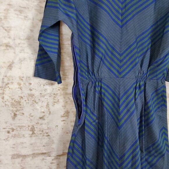 Vintage 1960s Dress Chevron Stripes Wiggle Academia Green Purple Unique 60s S - Picture 7 of 12